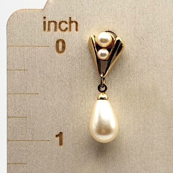 Vintage Napier Goldtone with Glass Faux Pearls Teardrop Dangle Stud Earrings - Picture 4 of 4